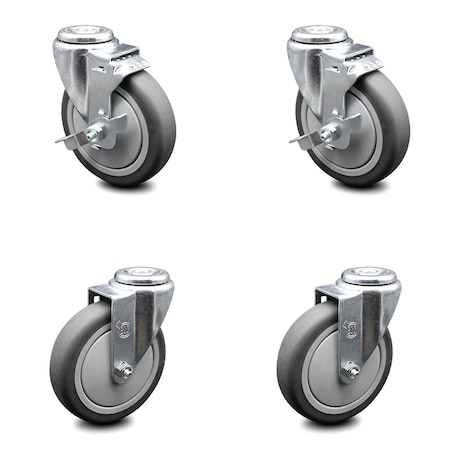 Service Caster 5 Inch Thermoplastic Rubber Wheel Swivel Bolt Hole Caster Set with 2 Brake SCC SCC-BH20S514-TPRB-2-TLB-2